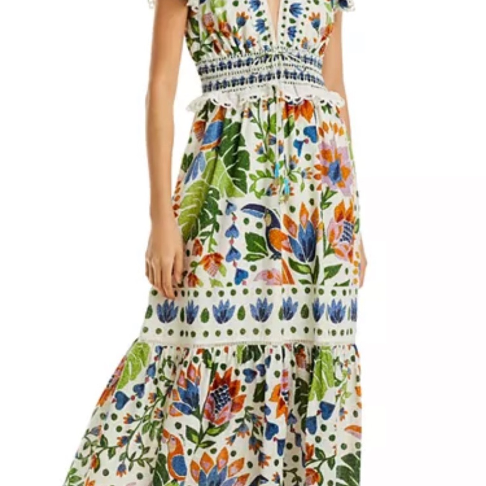 FARM Rio Green and Orange Tiered Ruffled Sundress